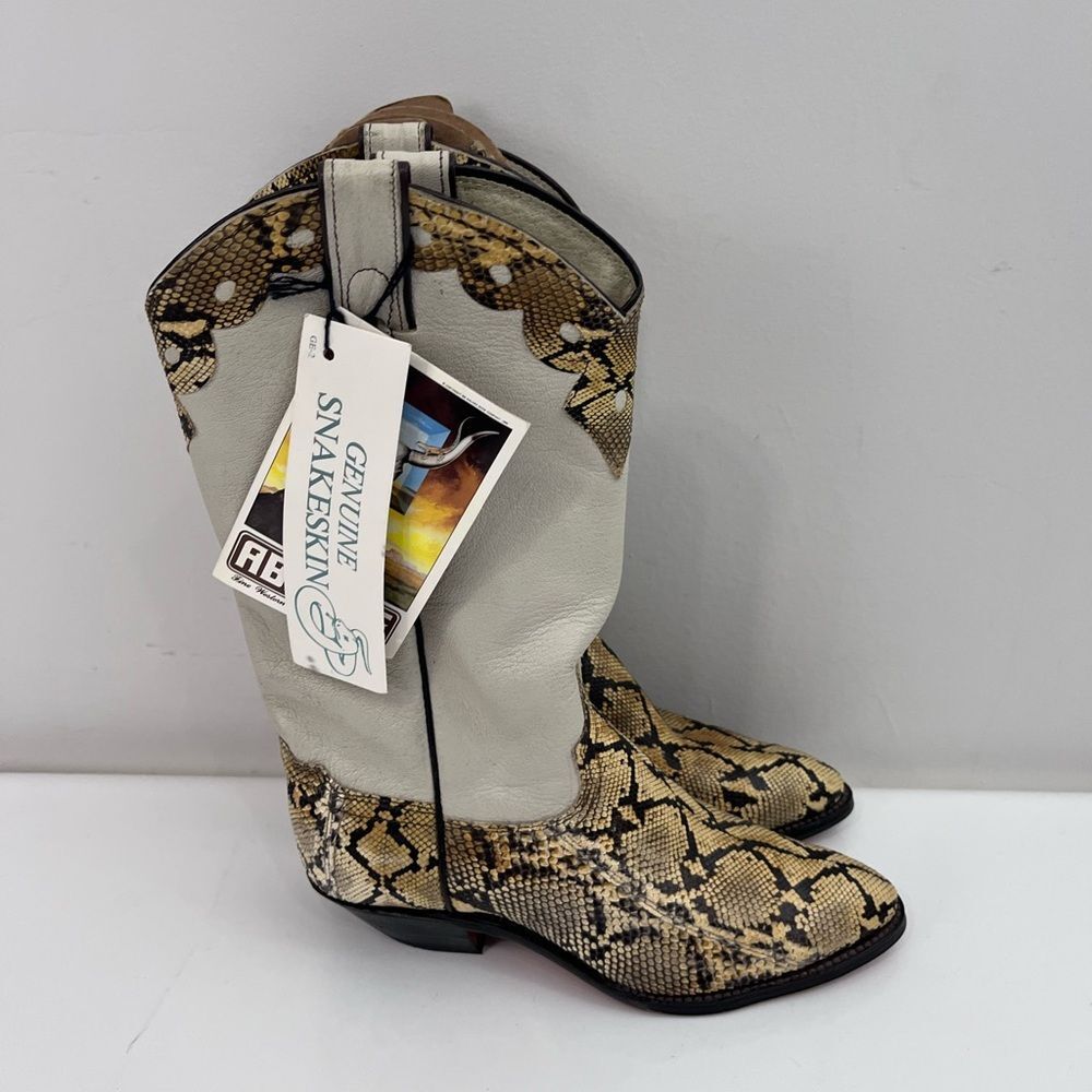 Abilene Snakeskin Leather Cowboy Boots 5.5 Off-White